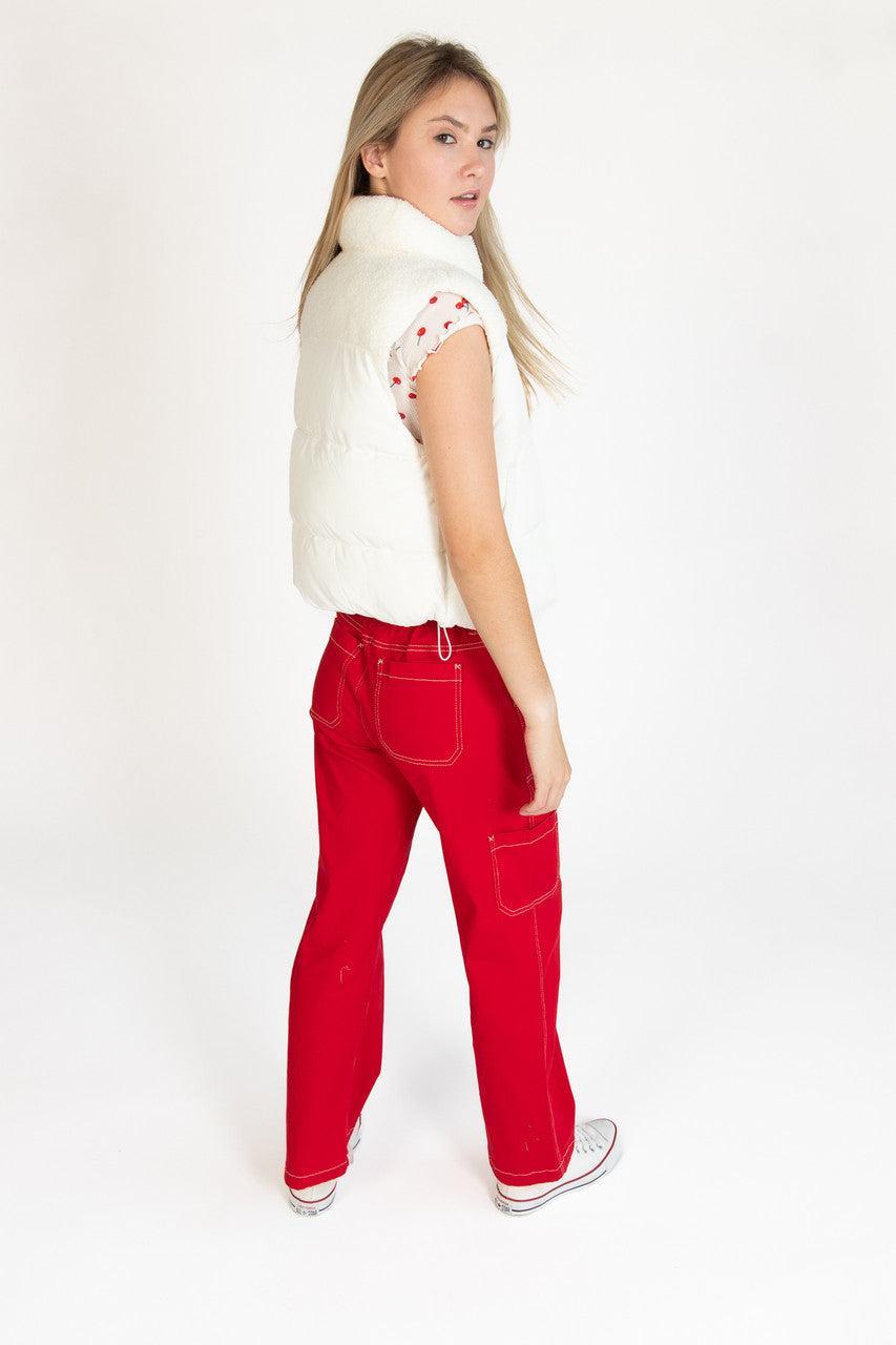 White Sherpa Yoke Puffer Vest Product Image