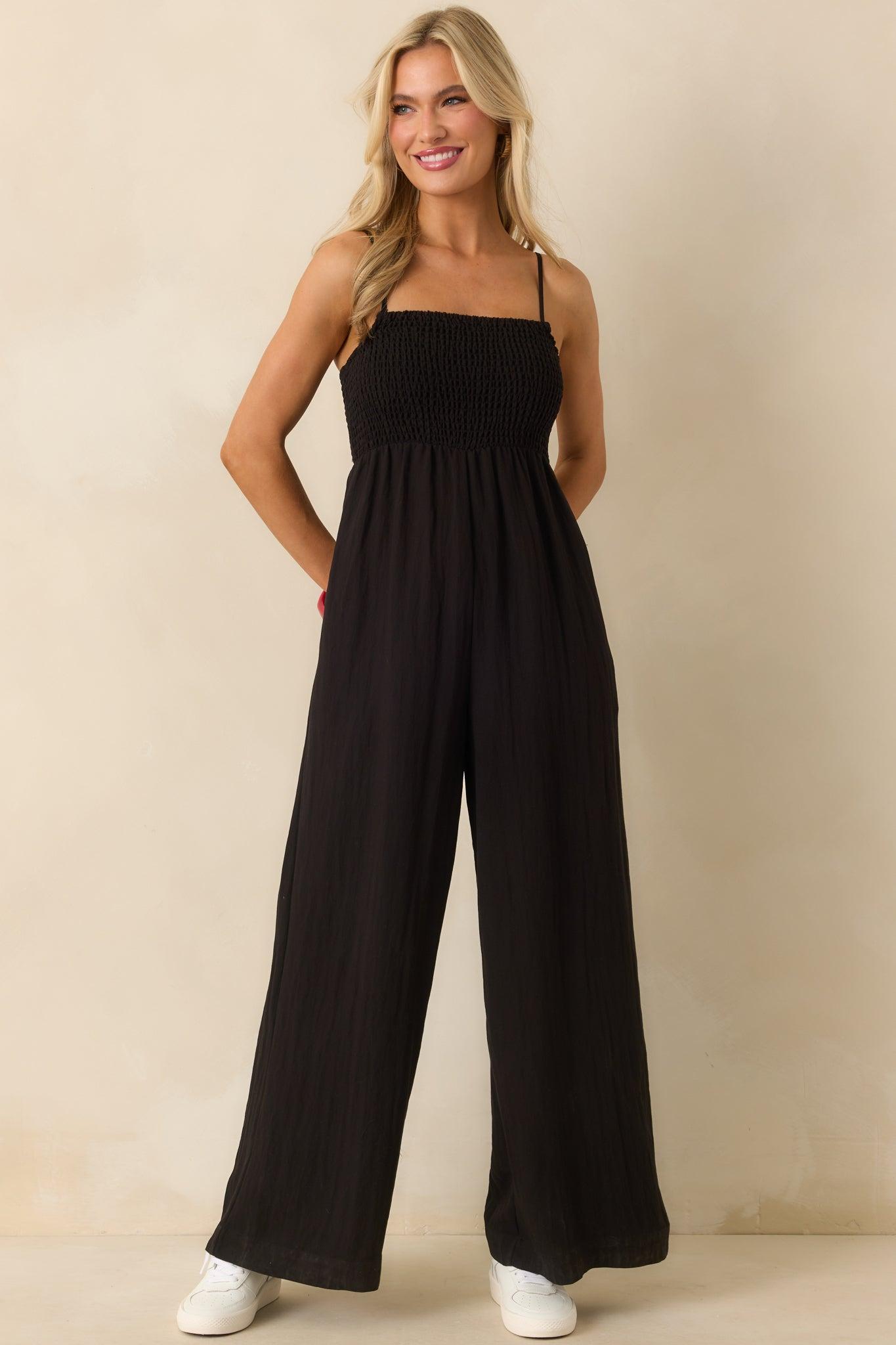 Z Supply Black Rayon Beachside Smocked Jumpsuit Product Image
