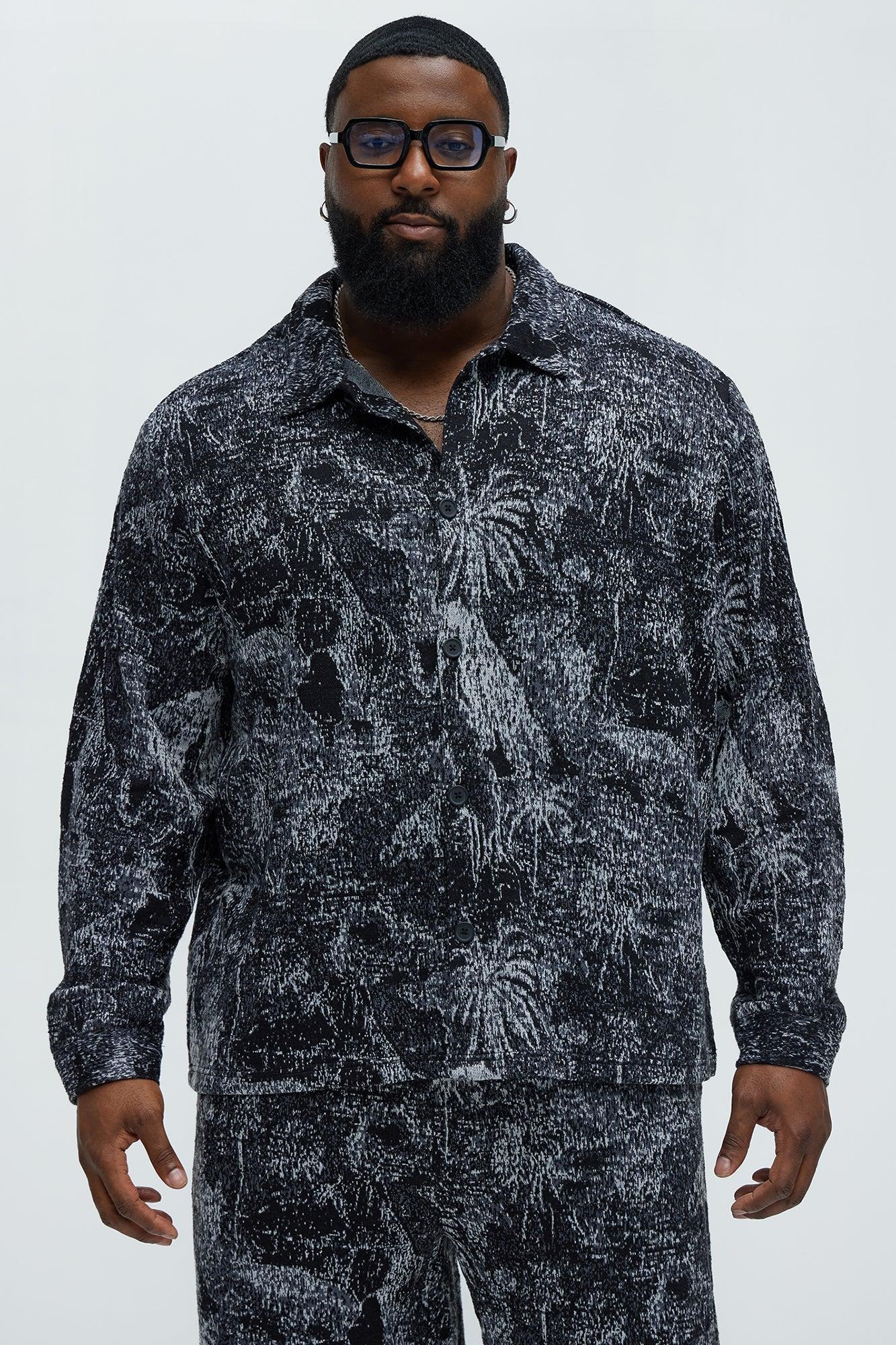 Grainy Tropics Knitted Button Down Shirt - Black/combo Product Image