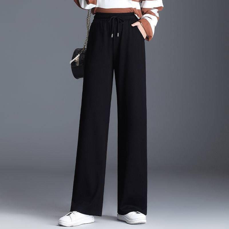 High Rise Plain Slit Bootcut Dress Pants / Drawstring Rise Loose Fit Pants Product Image