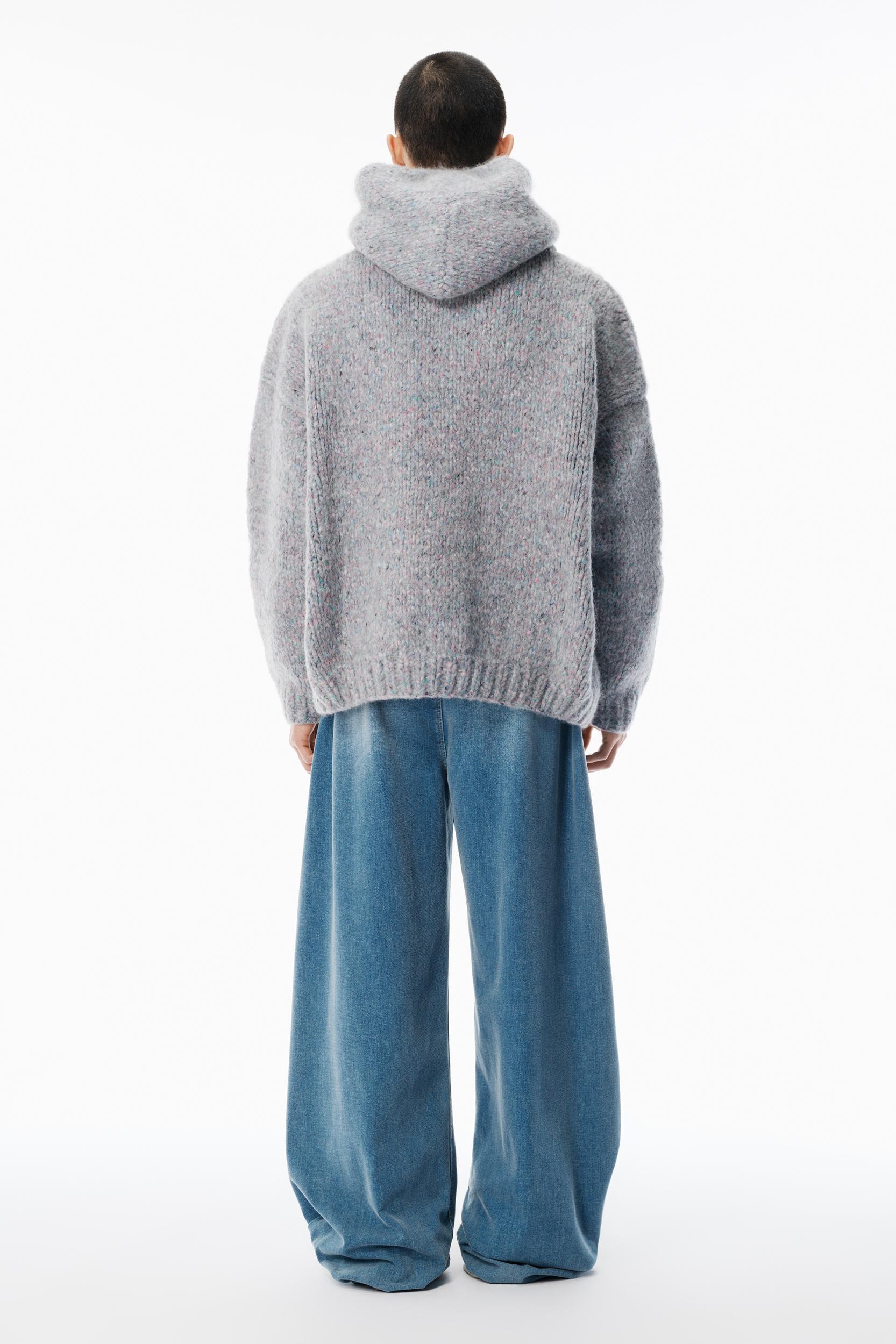 Grey Oversized Crewneck Hoodie With Hand-crochet Logo Product Image