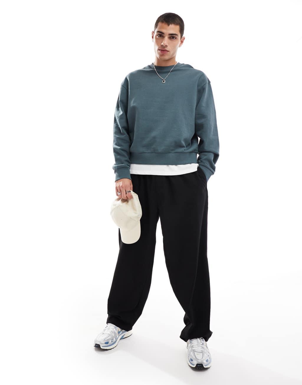 ASOS DESIGN boxy oversized sweatshirt with back celestial print in washed navy Product Image