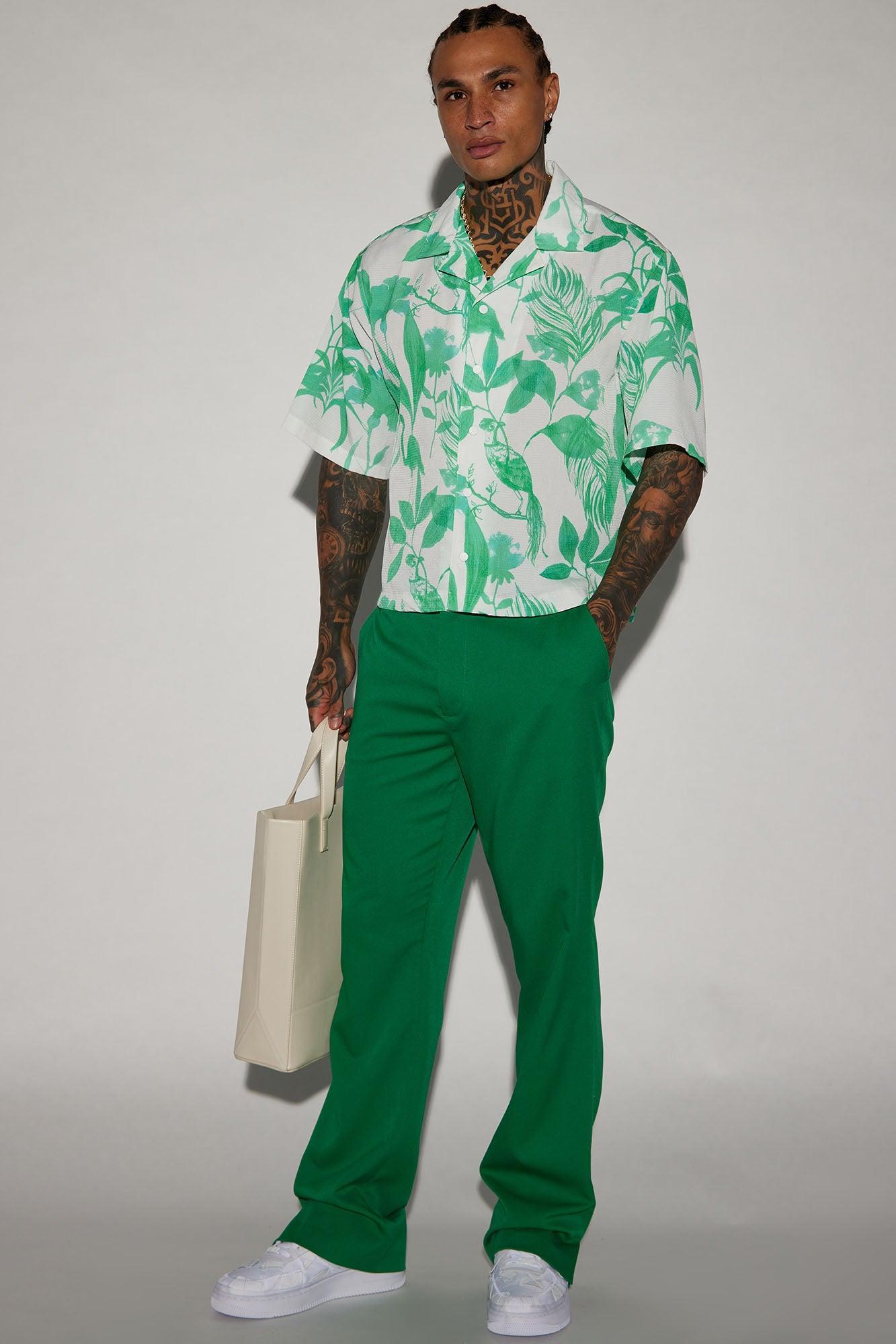 Minted Cropped Button Up Shirt - Green Product Image