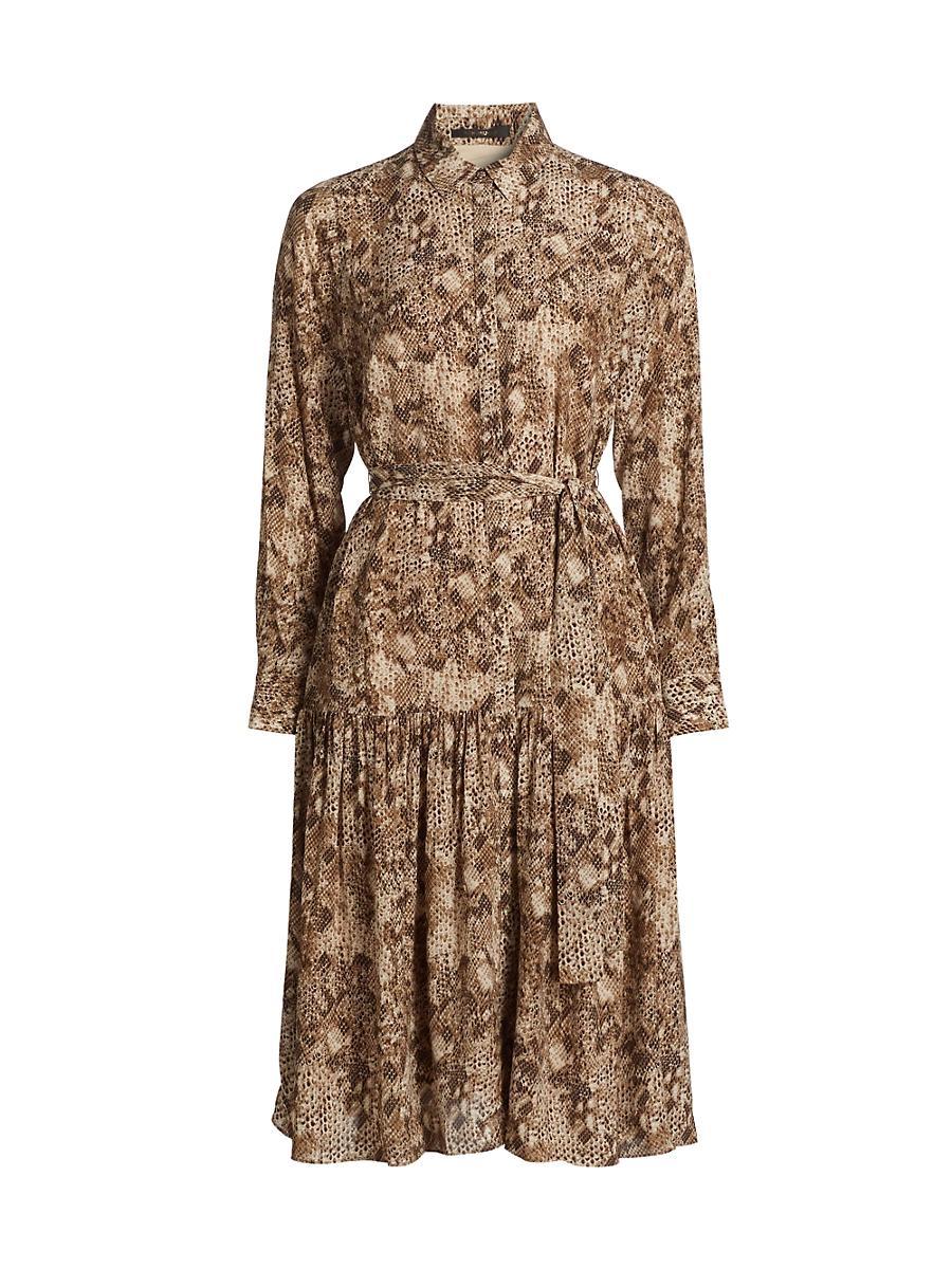 Womens Snakeskin Belted Midi-Dress Product Image