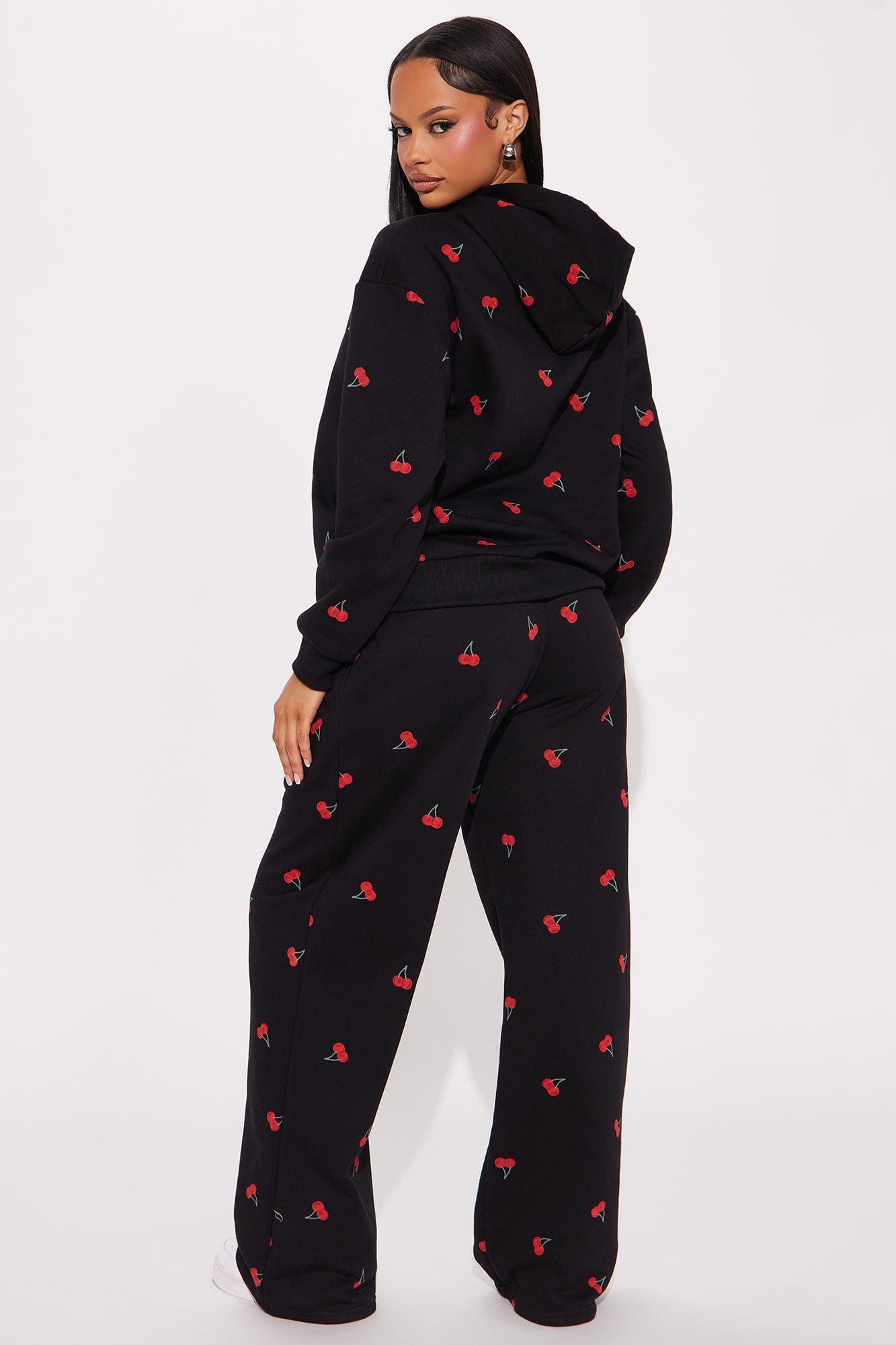 Sweeter Than Cherries Sweatsuit Set - Black Product Image