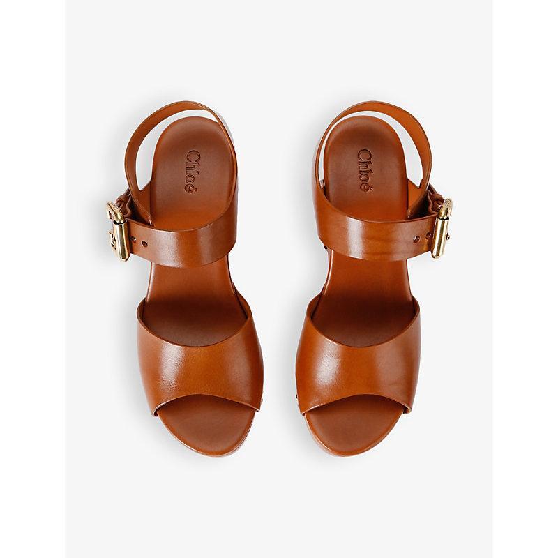 CHLOÉ Jeannette Leather Clog Platform Sandals In Brown Product Image