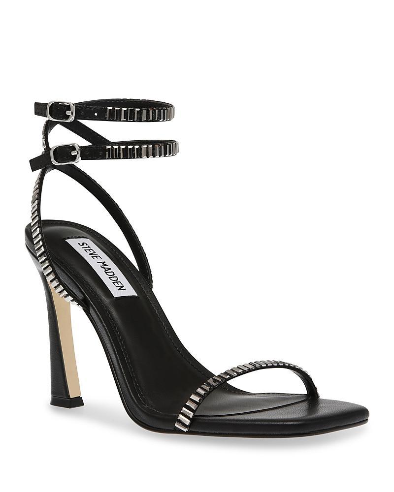 Steve Madden Womens Thierry Ankle-Wrap Rhinestone Dress Sandals - Black Product Image