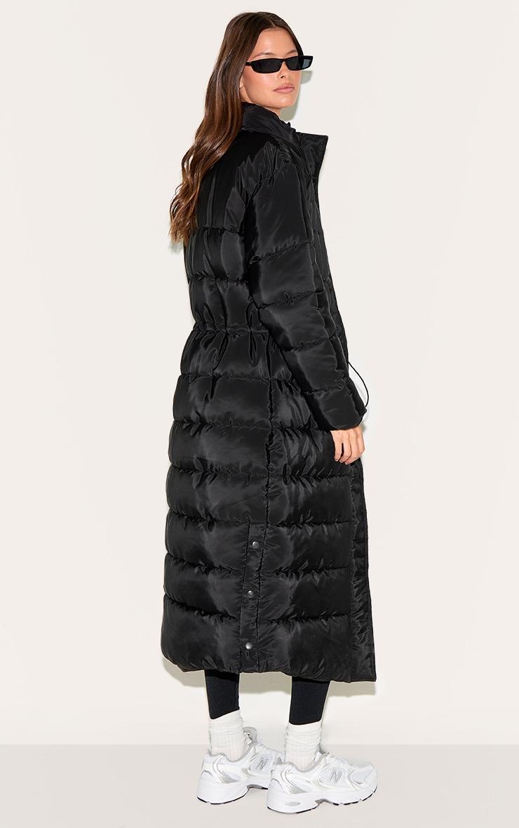 Black Maxi Cinched Waist Puffer Coat Product Image