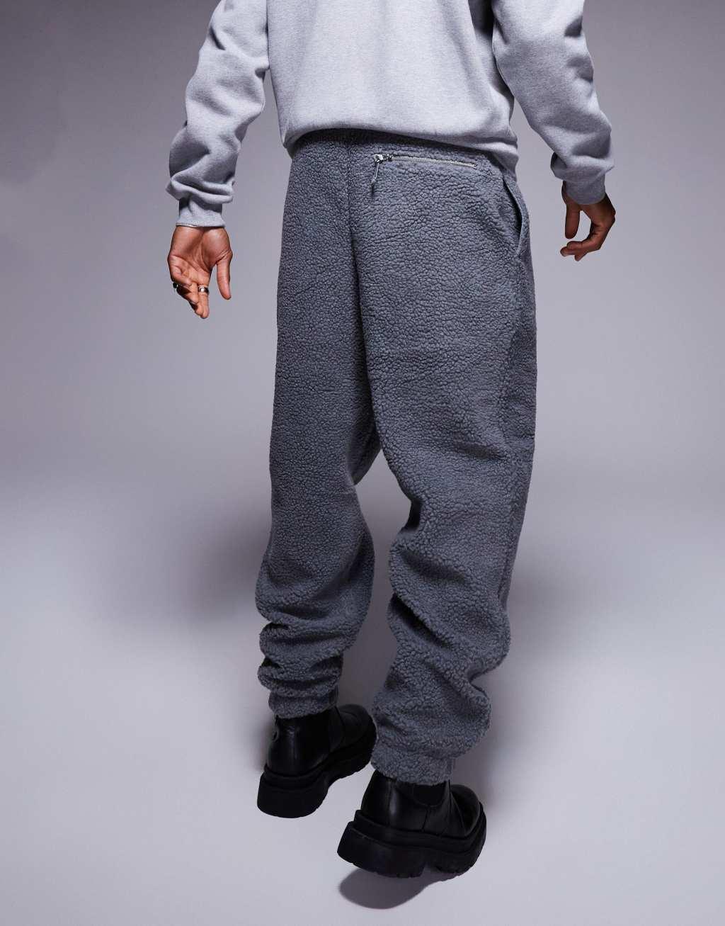 ASOS DESIGN oversized borg sweatpants in gray Product Image