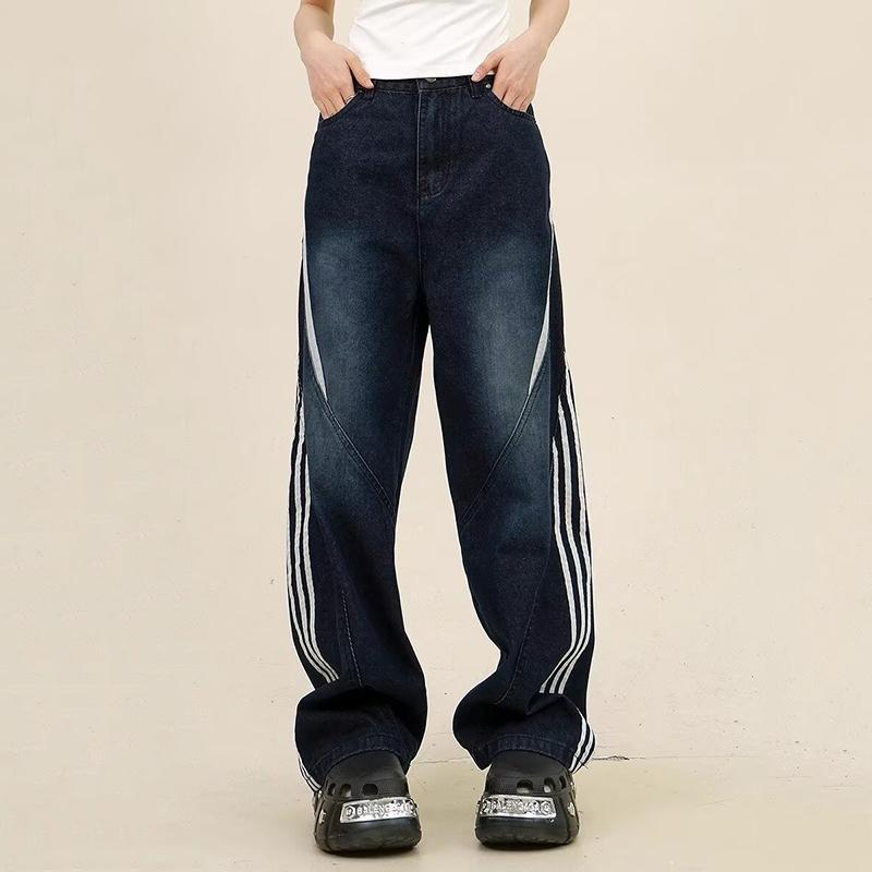 Sopula Unisex Men's American Retro Striped Patchwork Jeans Product Image