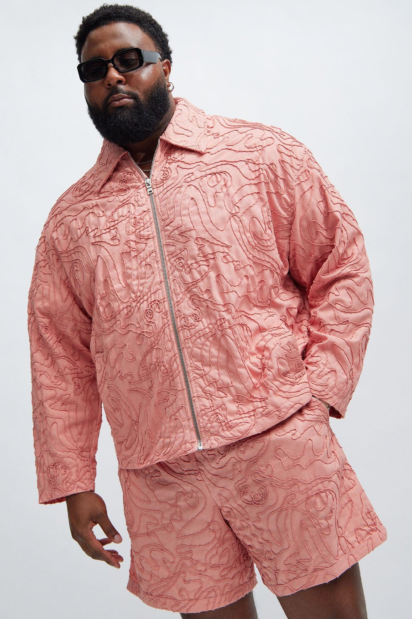 Swirl Jacquard Linen Boxy Jacket - Pink Product Image