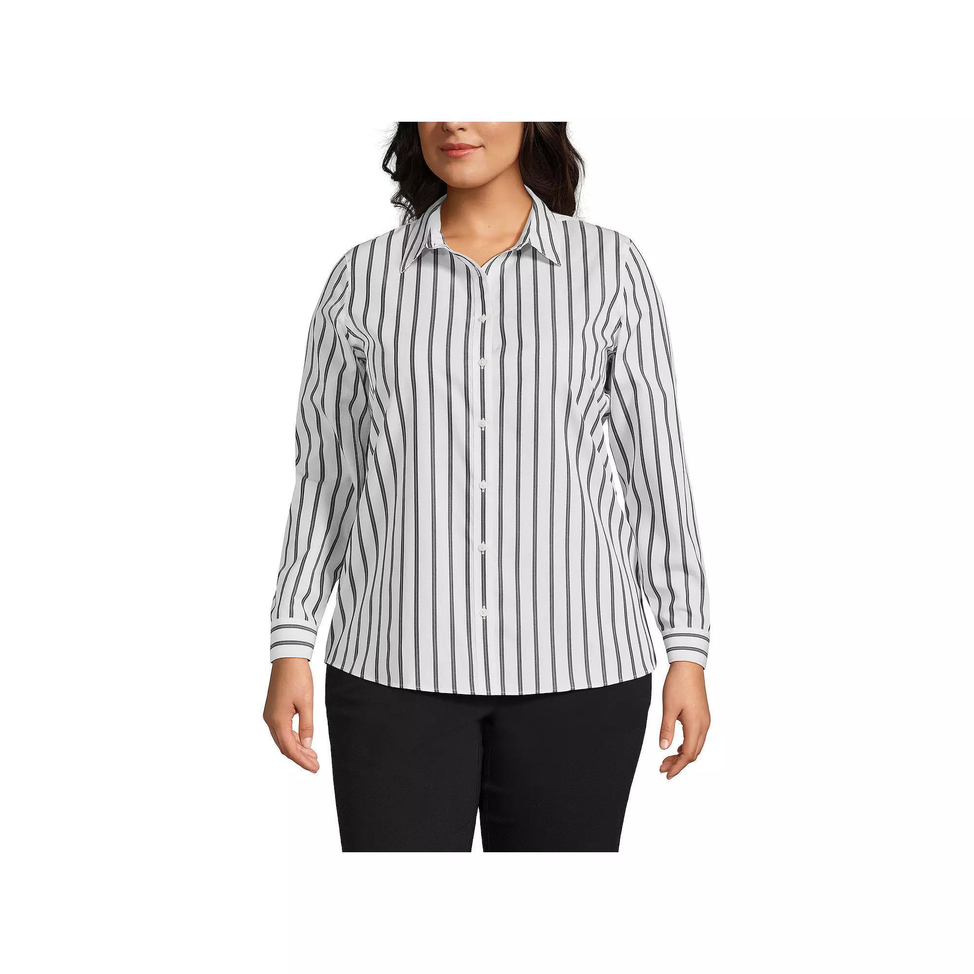 Plus Size Lands' End Wrinkle-Free No Iron Button-Front Shirt, Women's, Size: 16 W, Black Dual Stripe Product Image