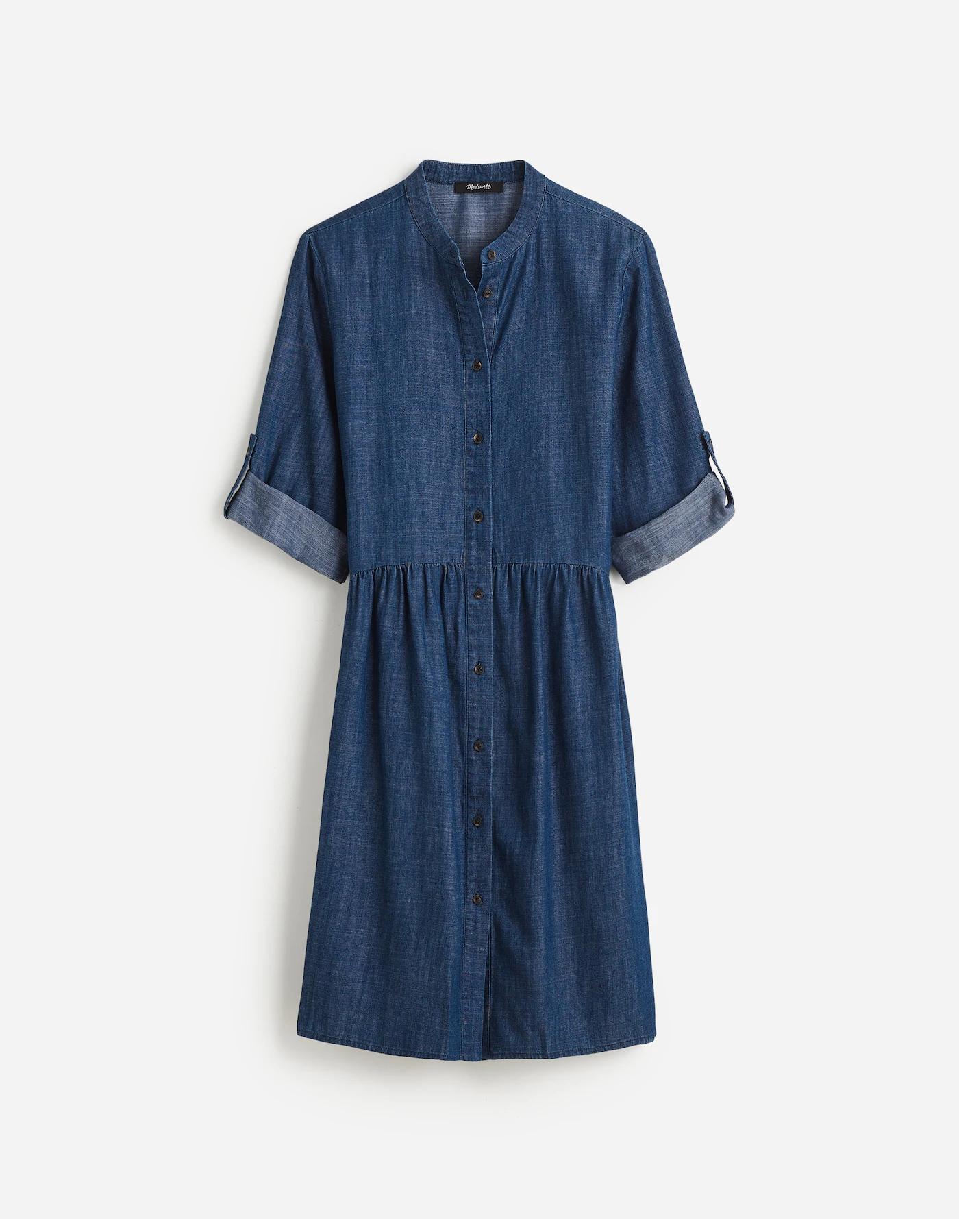 Denim Button-Front Mini Shirtdress Product Image