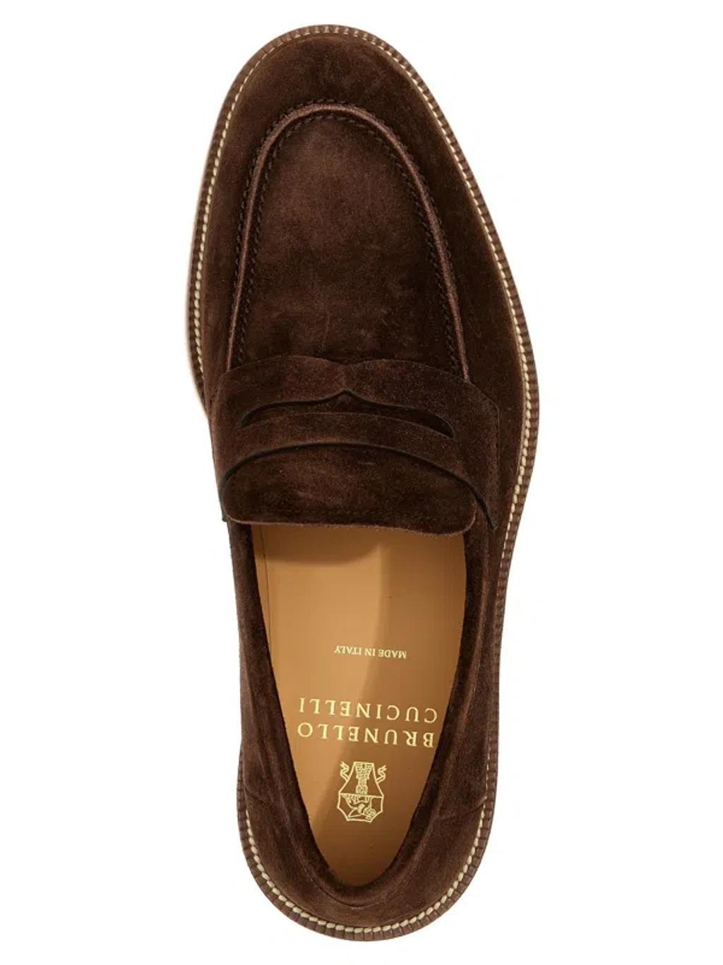 BRUNELLO CUCINELLI Suede Penny Loafers In Brown Product Image