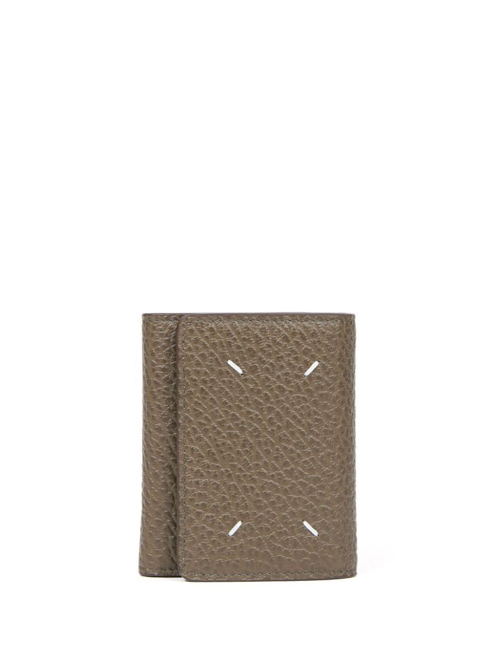 Four Stitches Tri-fold Leather Wallet In Brown Product Image