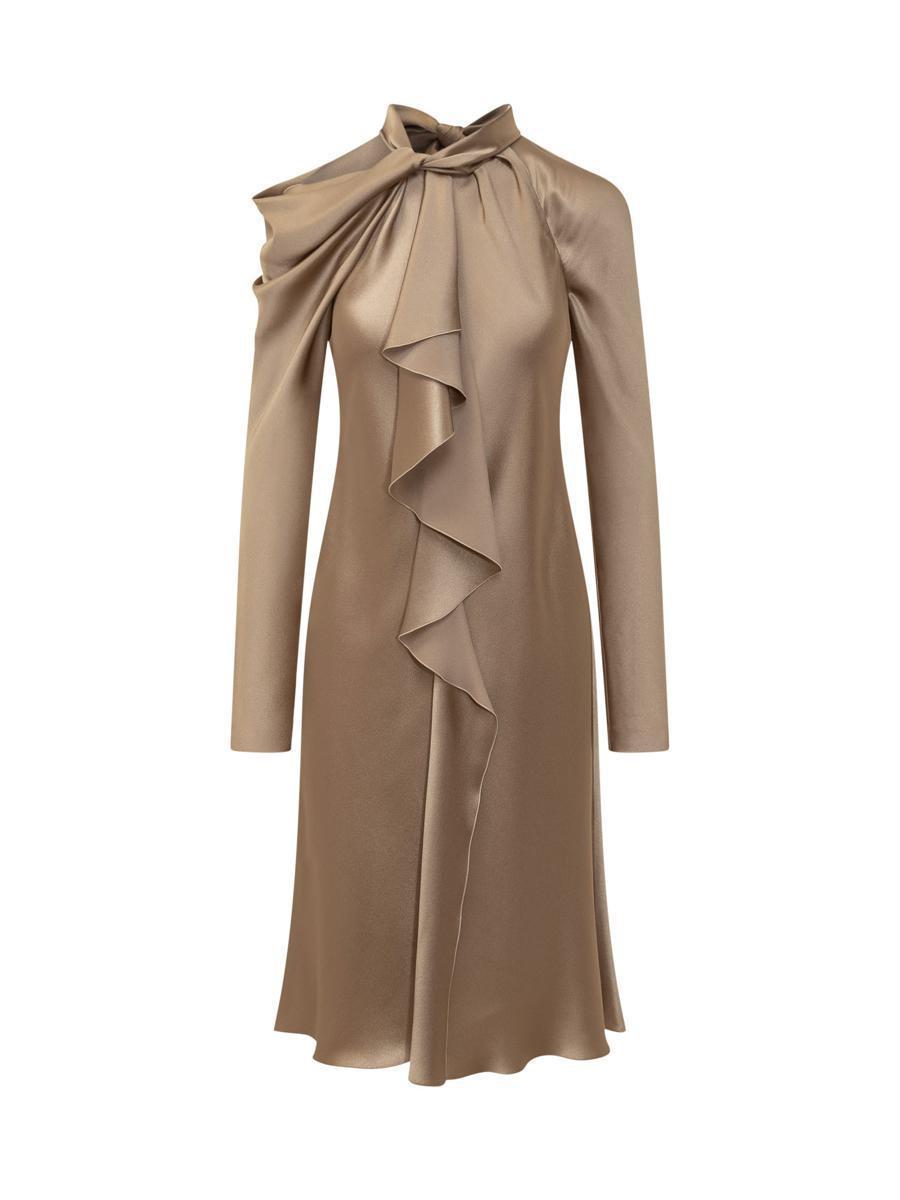 ALBERTA FERRETTI Silk Satin Dress In Beige Product Image