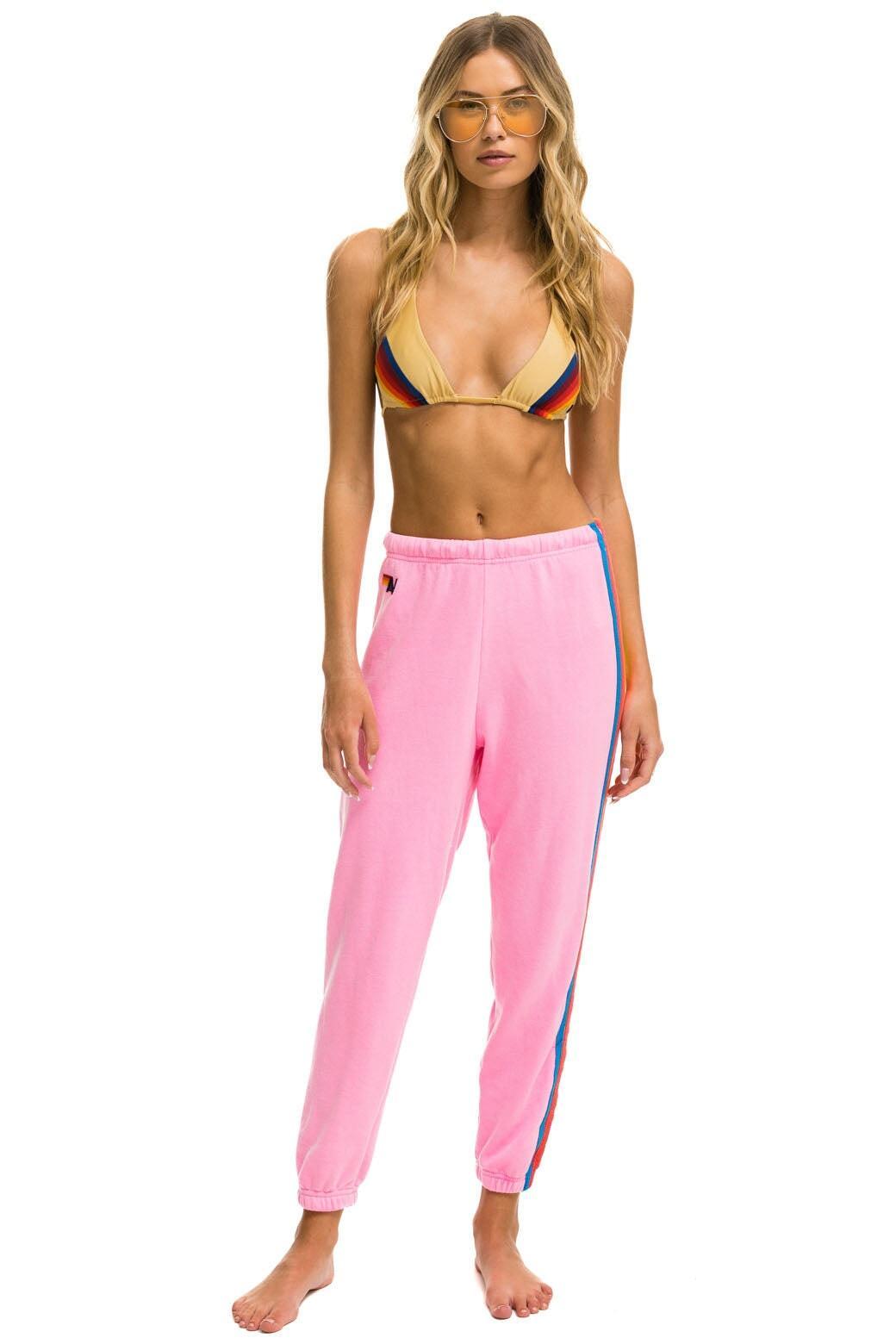 5 STRIPE SWEATPANTS - NEON PINK // NEON RAINBOW Female Product Image