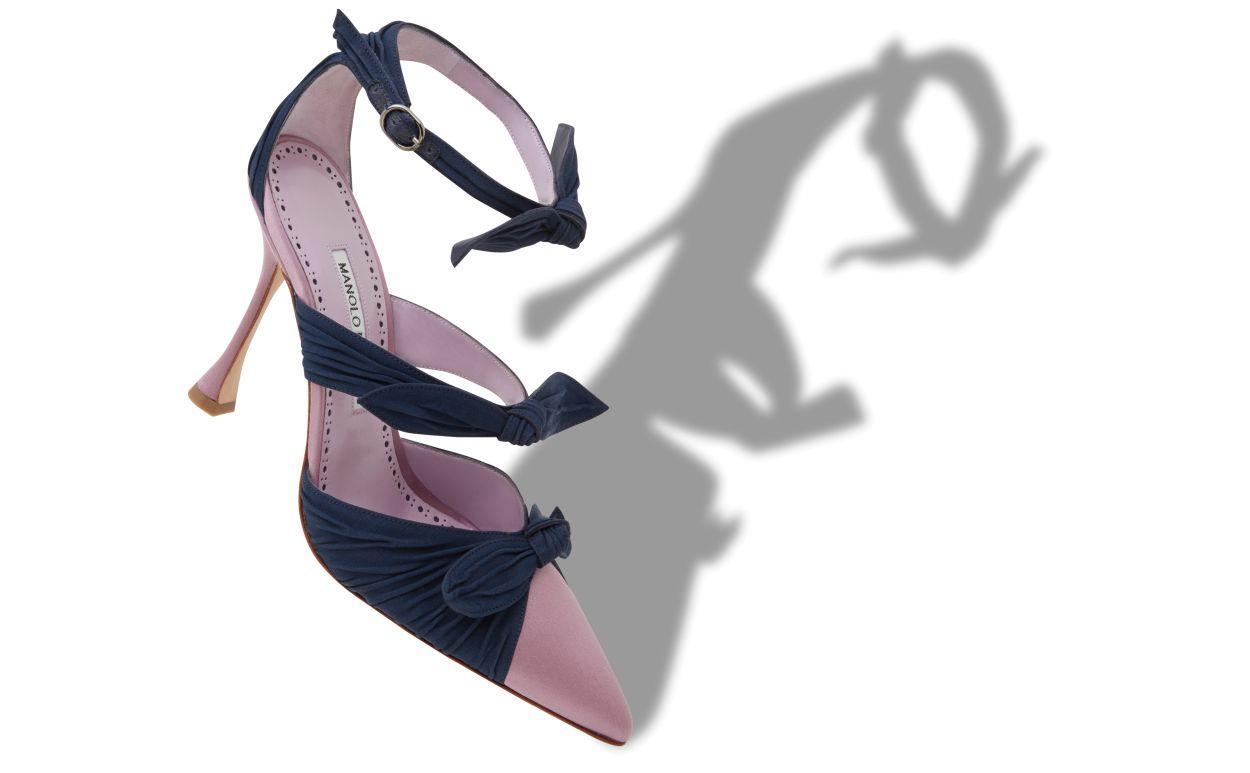 SMYRNA Purple and Navy Blue Satin Ankle Strap Pumps Product Image