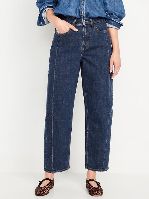 High-Waisted Barrel Ankle Jeans Product Image