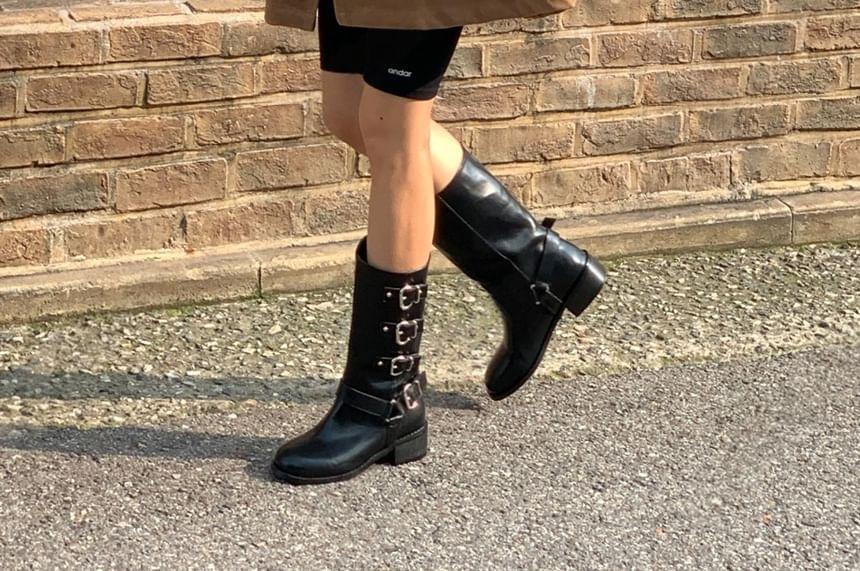 Faux-Leather Buckled Short Boots Product Image