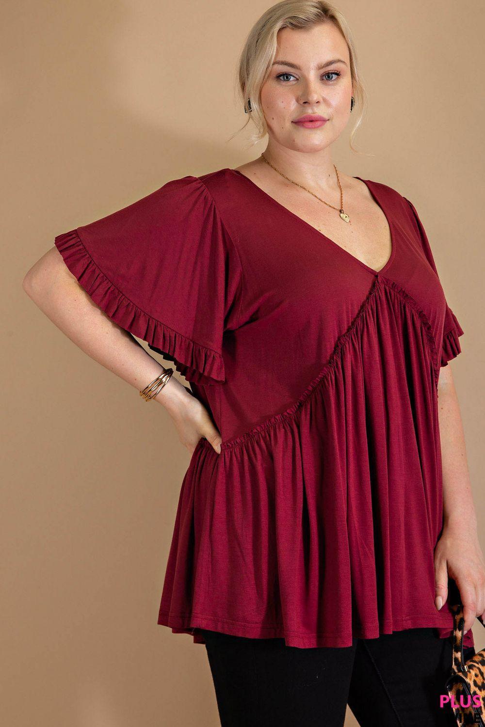 7275   Gracie Bell Sleeve Ruffle Top - Reg & Plus! Product Image