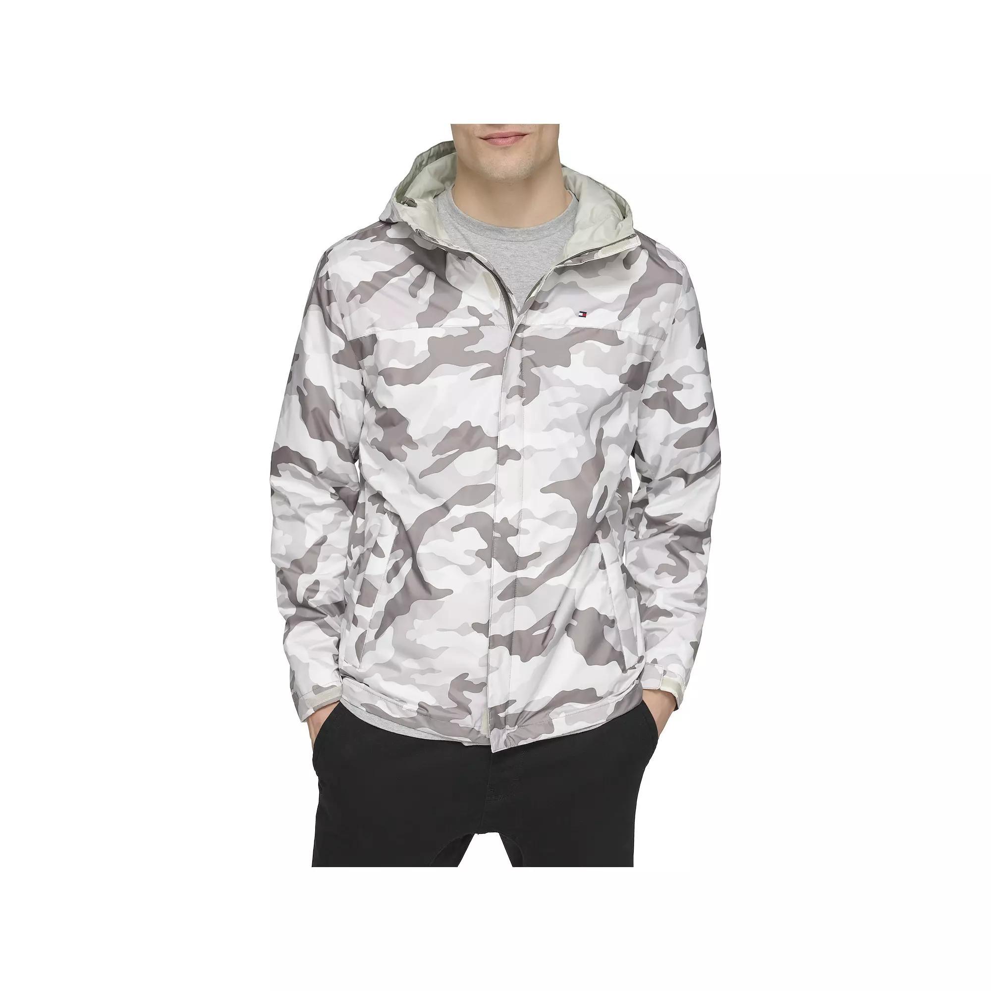 Men's Tommy Hilfiger Hooded Rain Jacket, Size: XXL, White Camouflage Product Image