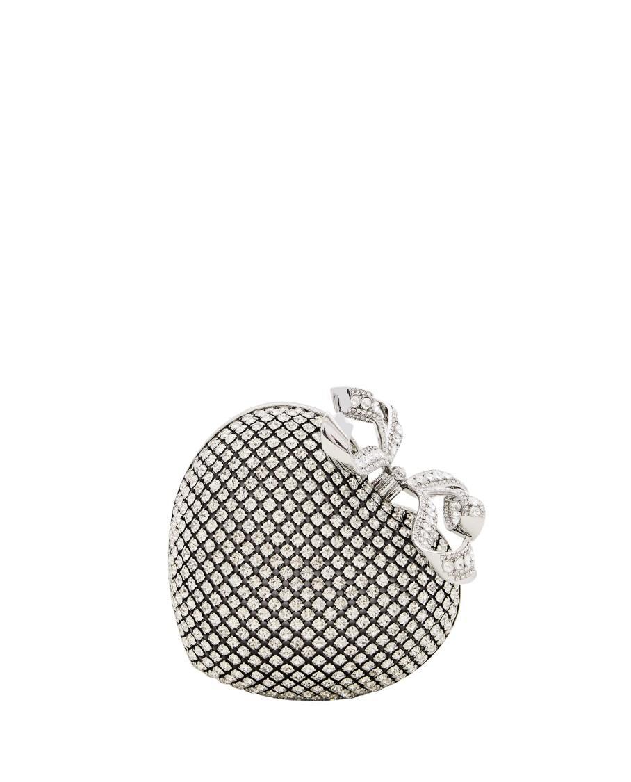 SELF-PORTRAIT Crystal Heart Clutch In Silver Product Image