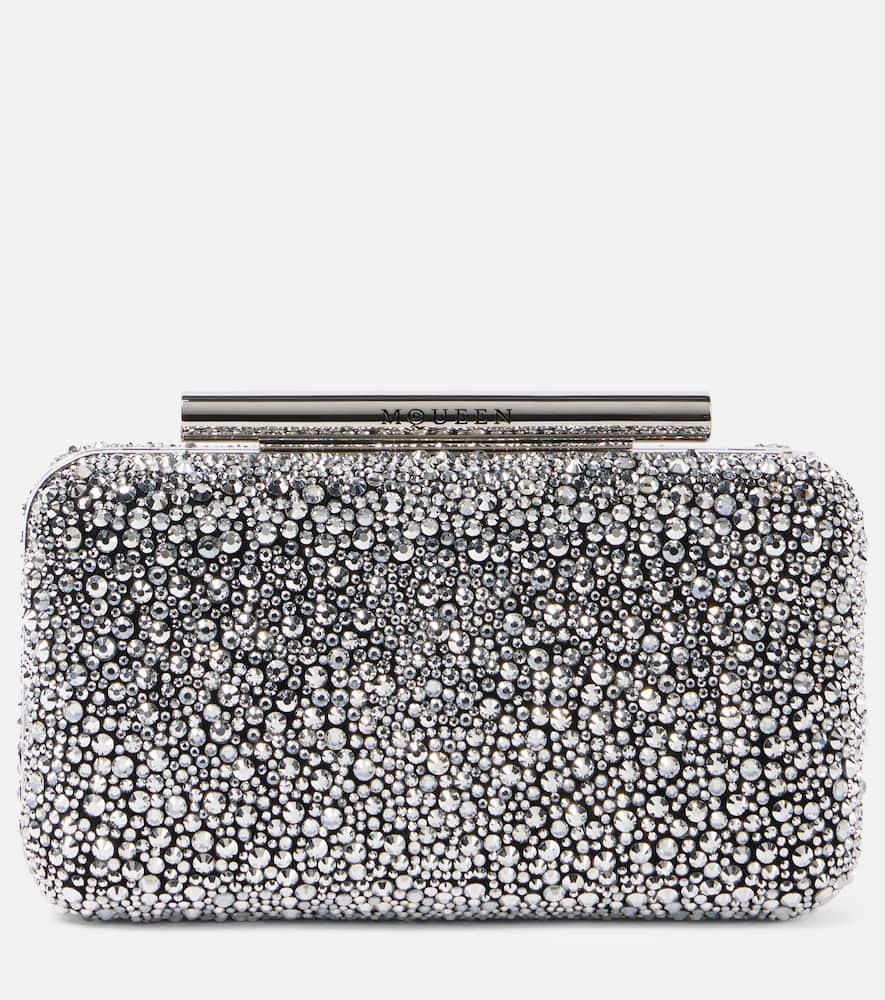 ALEXANDER MCQUEEN T-bar Crystal-embellished Leather Box Clutch In Silver Product Image