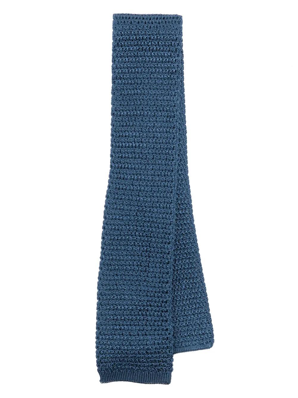 TOM FORD Crochet-knit Silk Necktie In Blue Product Image