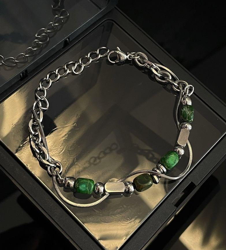 Faux Gemstone Bead Layered Alloy Bracelet Product Image