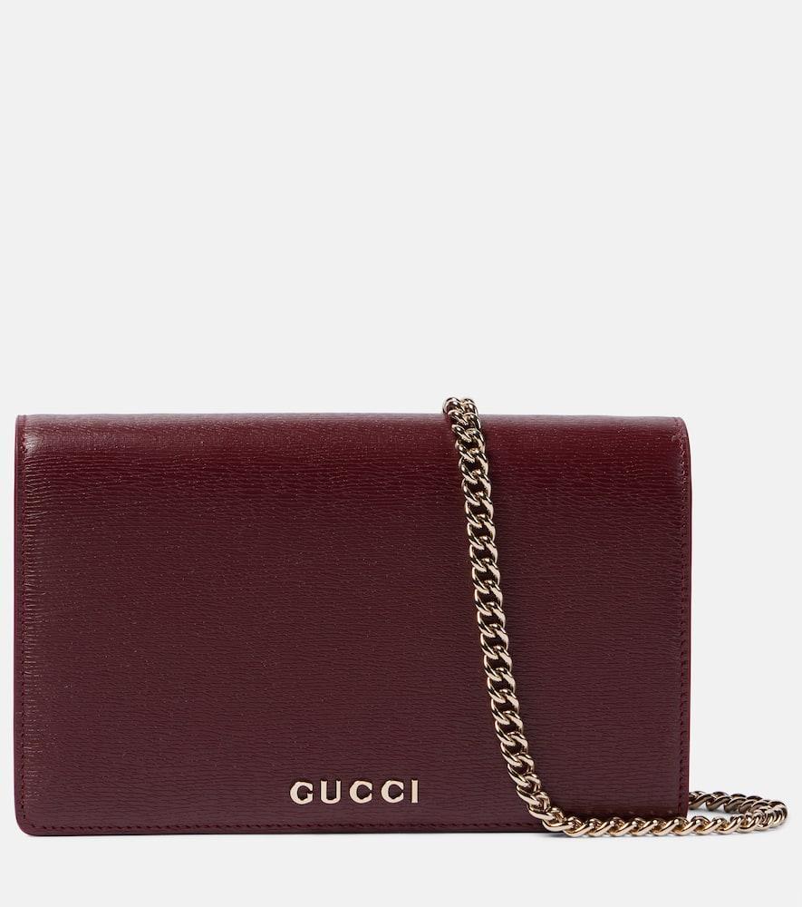 GUCCI Script Leather Wallet On Chain In Brown Product Image