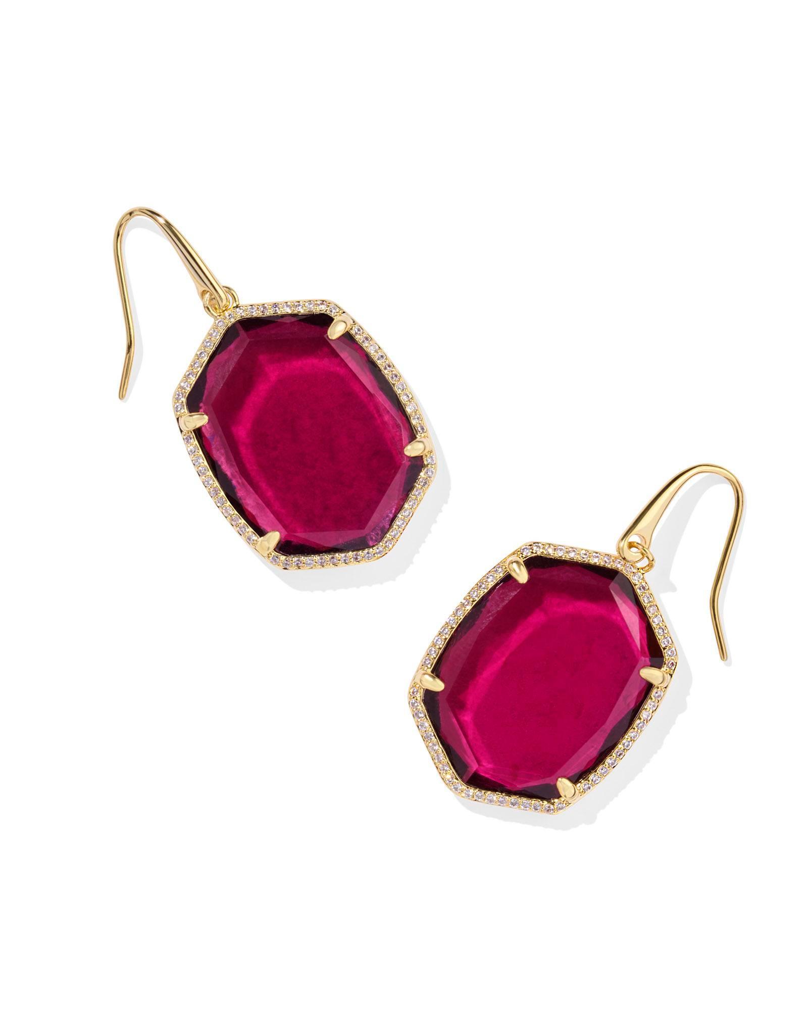 Daphne Gold Pave Frame Drop Earrings in Berry Mica Product Image