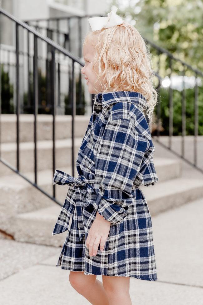 Make My Day Kid's Navy Plaid Shirt Dress FINAL SALE Product Image