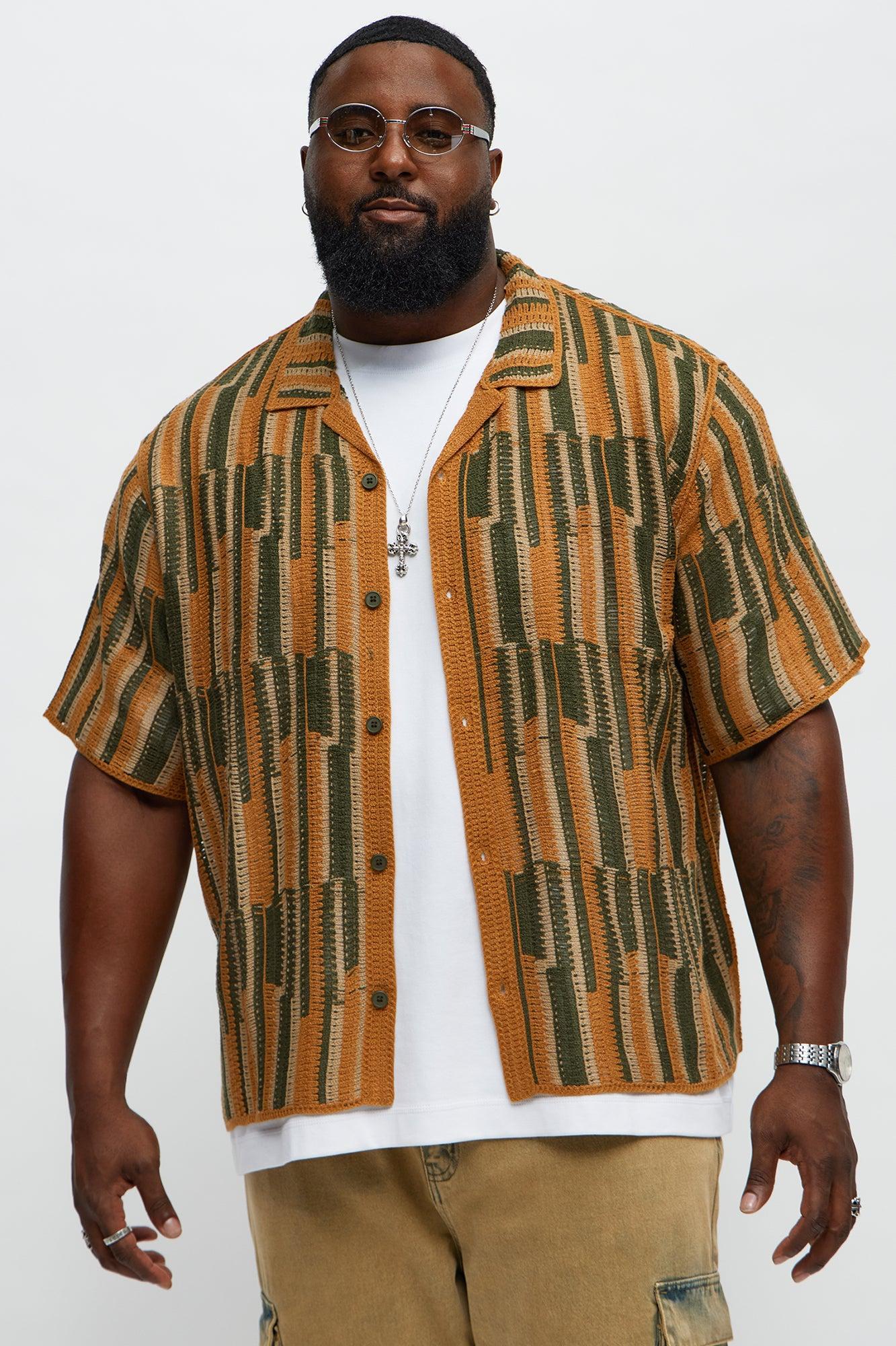 Victor Crochet Cuban Collar Button Down Shirt - Multi Color Male Product Image