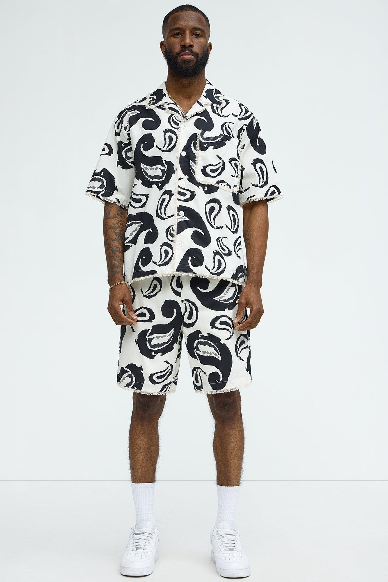 Paisley Print Frayed Shorts - White/combo Product Image