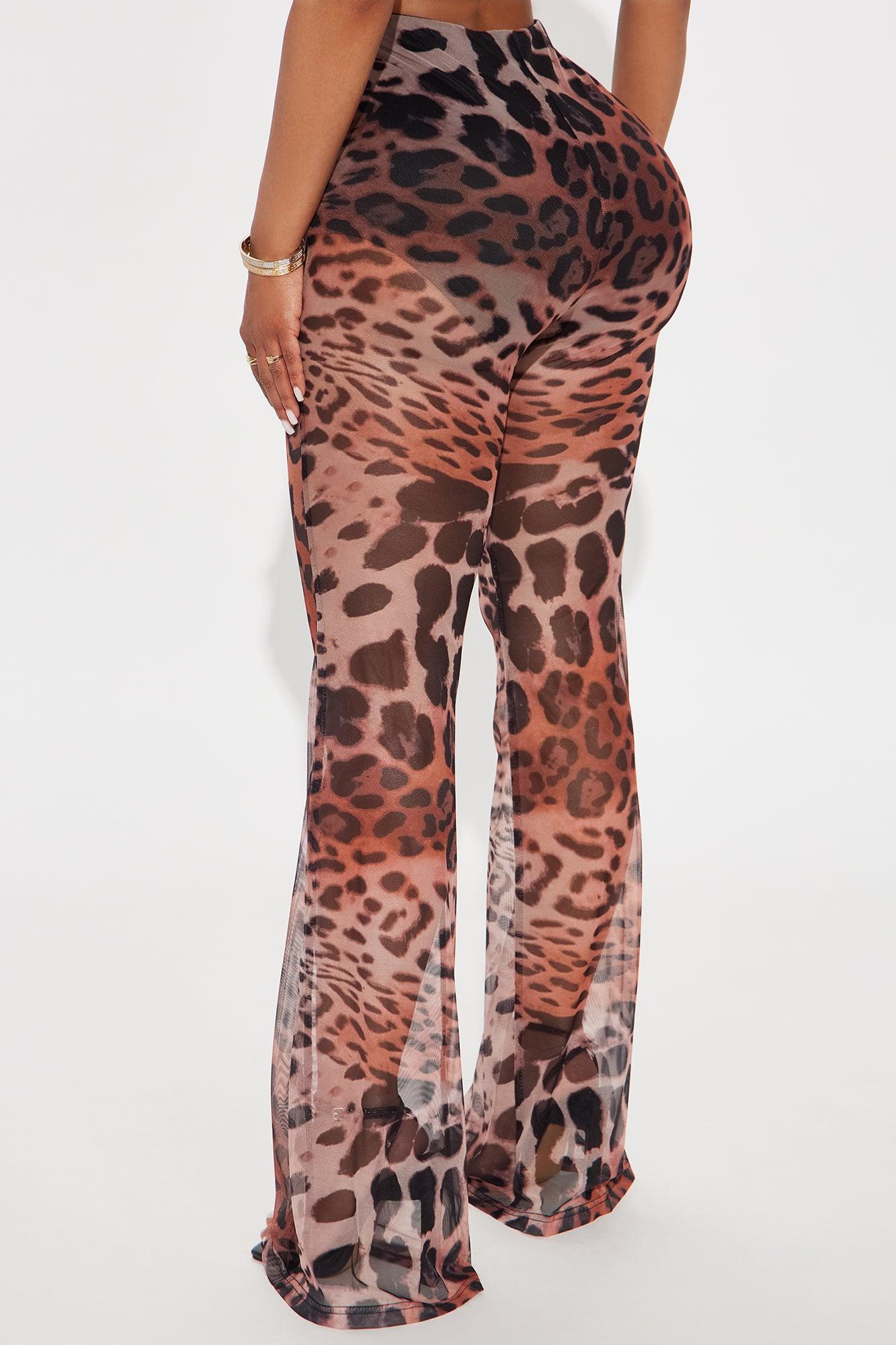 She's Been Runnin' Around Leopard Mesh Flare Pant - Brown Female Product Image