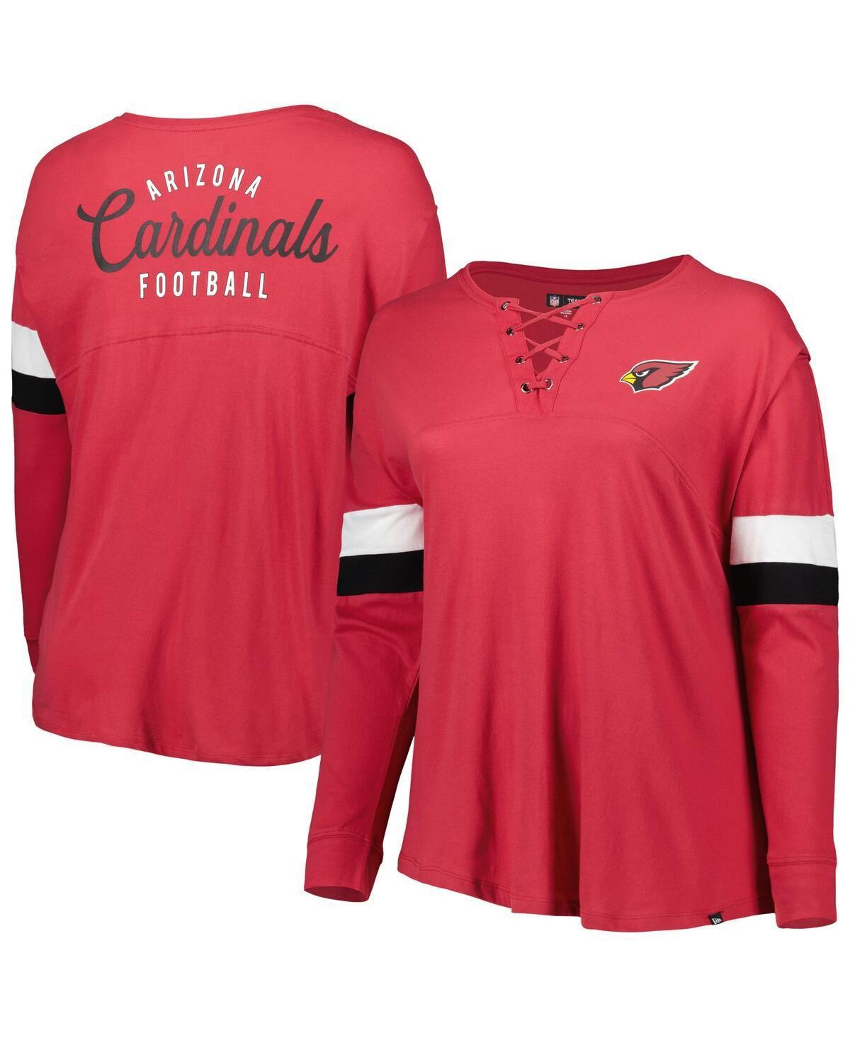 Womens New Era Cardinal Arizona Cardinals Plus Size Athletic Varsity Lace-Up V-Neck Long Sleeve T-Shirt Product Image