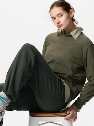 Womens Soft Knitted Fleece T-Shirt Long Sleeve Olive XL UNIQLO US Product Image