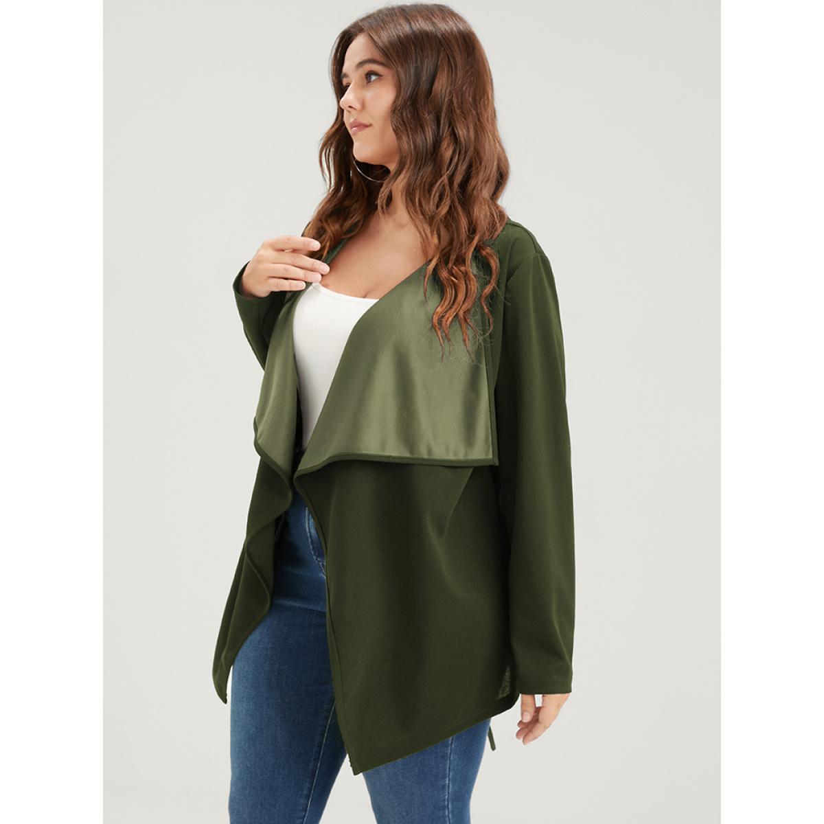 Plus Size Plain Asymmetrical Hem Waterfall Collar Ties Coat Women ArmyGreen Elegant Belted Loose Ladies Dailywear Winter Coats BloomChic 10/M Product Image