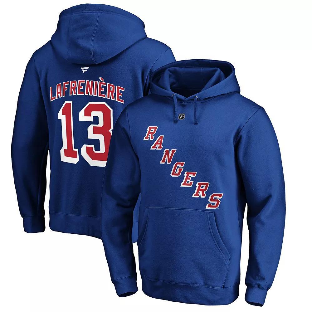Men's Fanatics Branded Alexis Lafreniere Royal New York Rangers Authentic Stack Player Name & Number Fitted Pullover Hoodie, Size: 4XL, Ran Blue Product Image