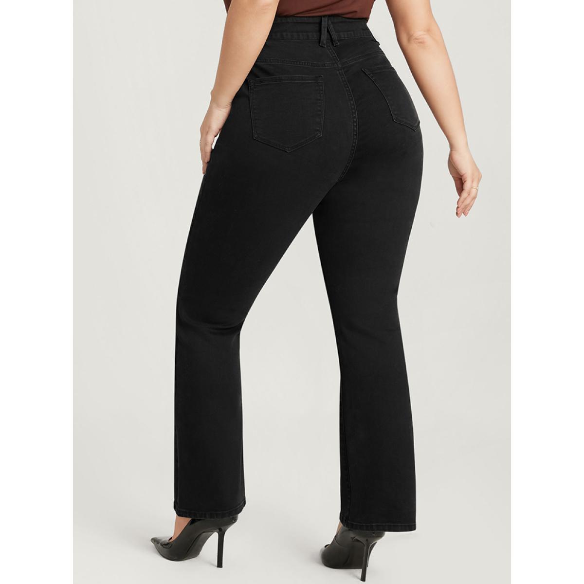 Plus Size Bootcut Slightly Stretchy High Rise Black Wash Jeans Women Black Casual Plain Plain Low stretch Pocket Jeans BloomChic 22/3X Product Image