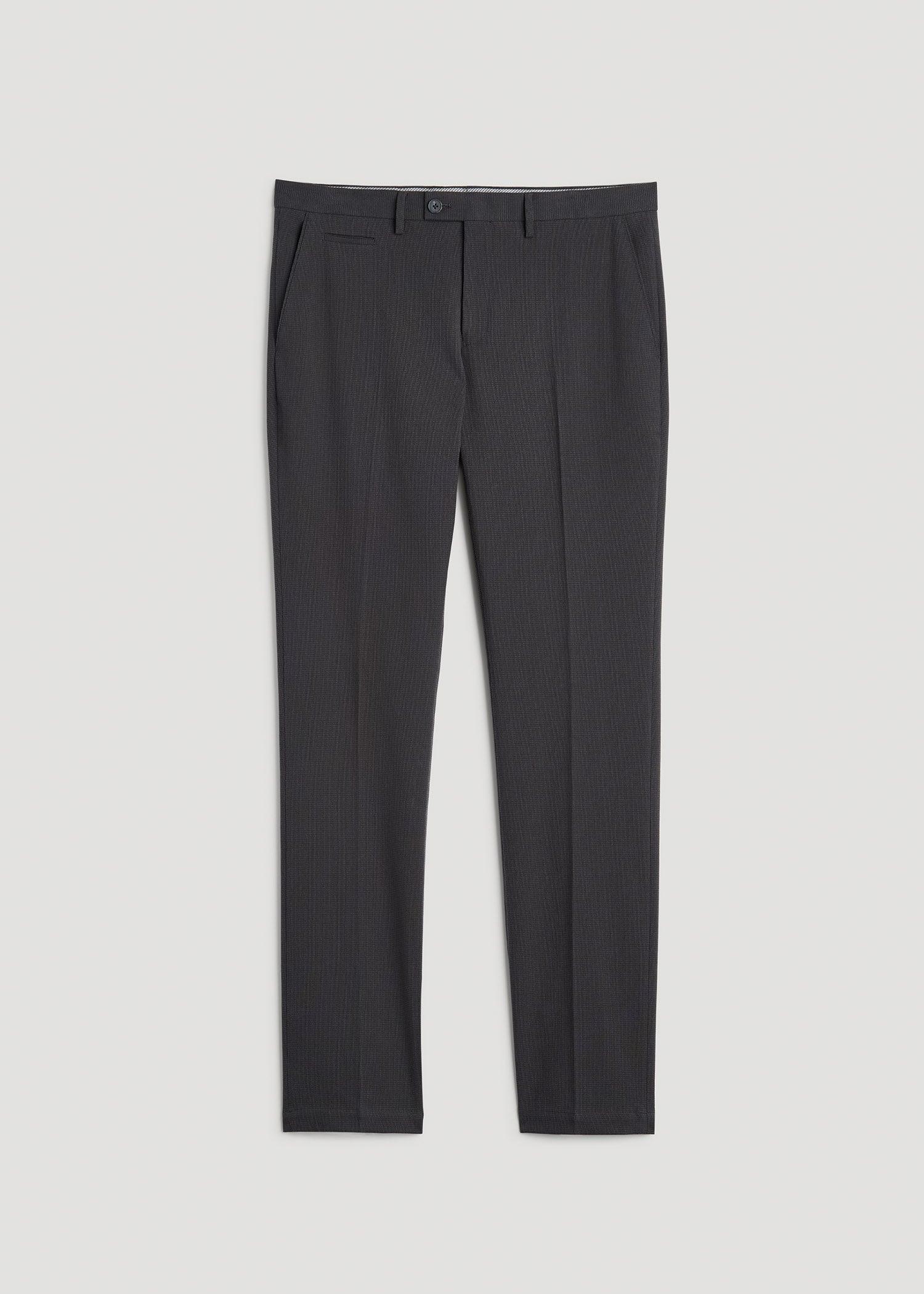 Textured Garment Washed Stretch Cotton Suit Pants for Tall Men in Iron Grey Product Image