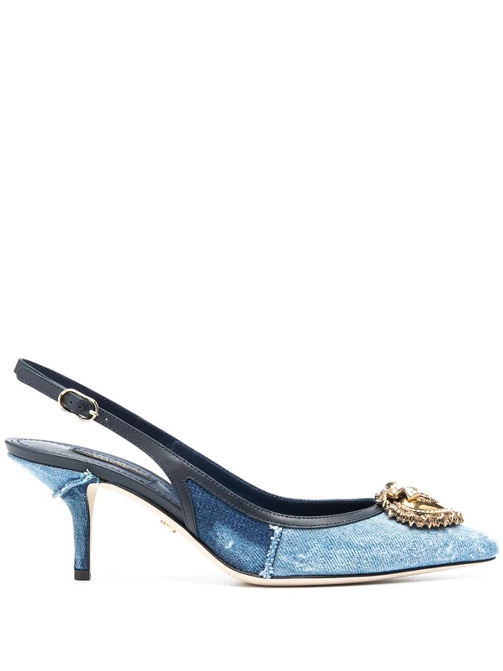 DOLCE & GABBANA Devotion 70mm Denim Slingback Pumps In Blue Product Image