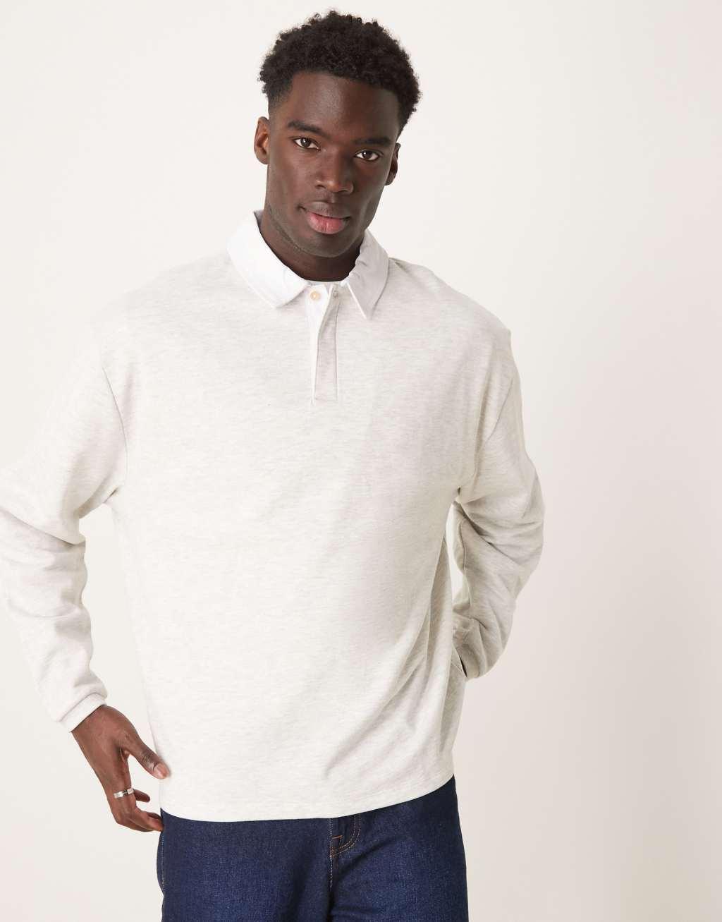 ASOS DESIGN oversized rugby polo sweatshirt in ice heather Product Image