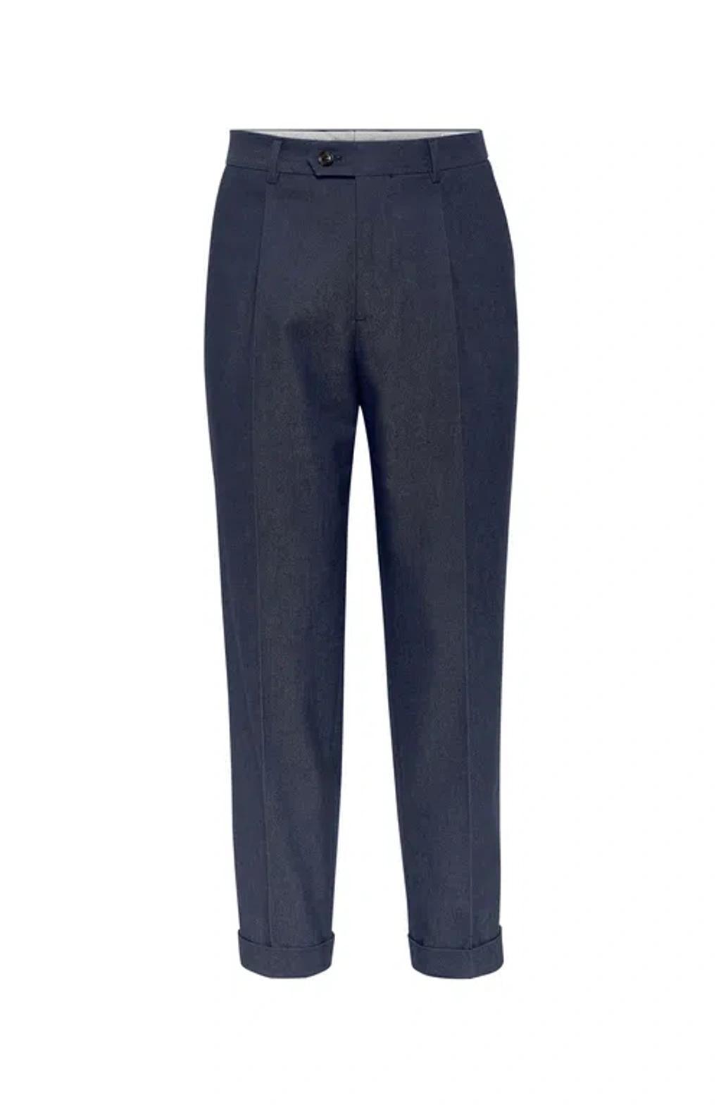 BRUNELLO CUCINELLI Tapered-leg Wool Trousrs In Denim Product Image