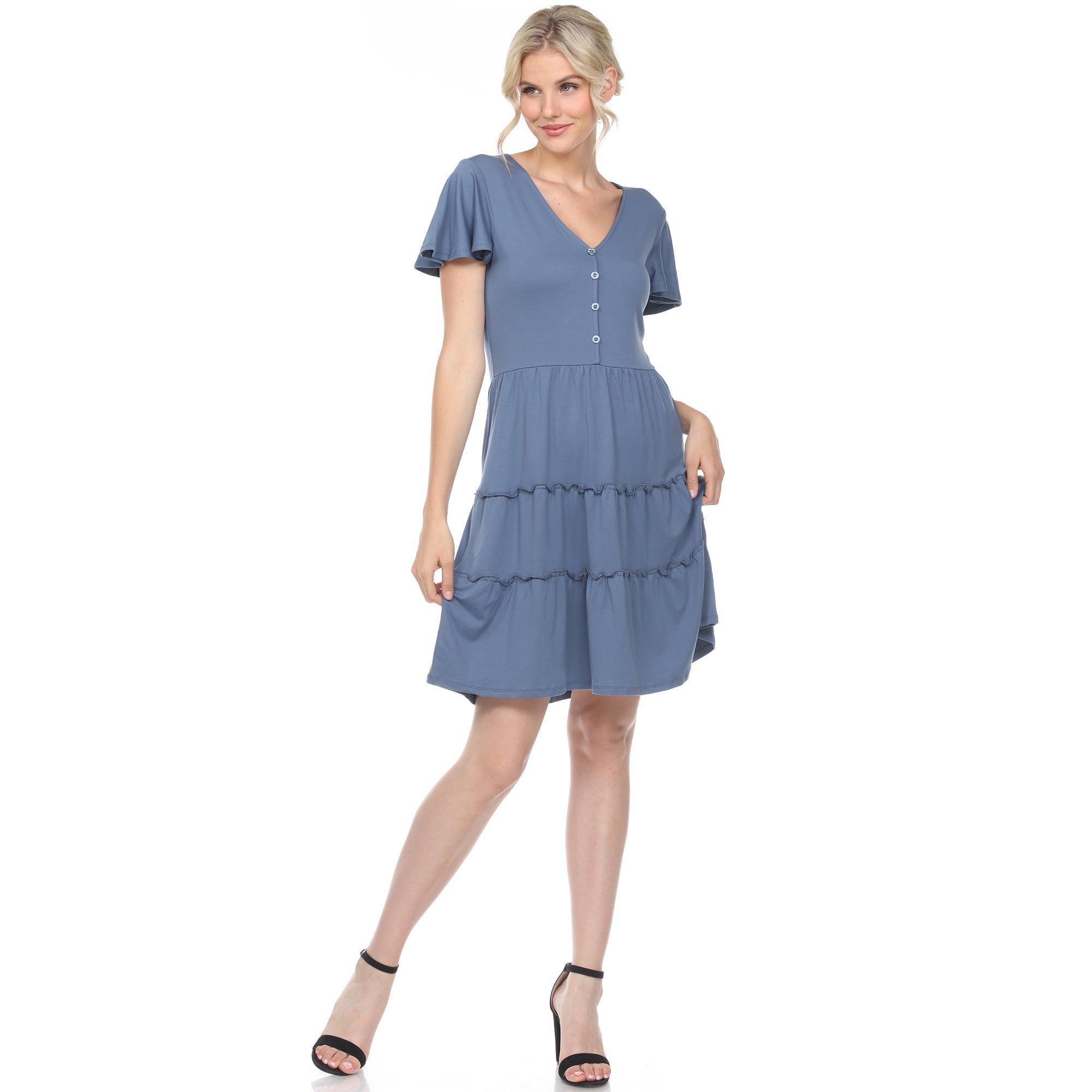 Short Sleeve V-neck Tiered Dress Product Image