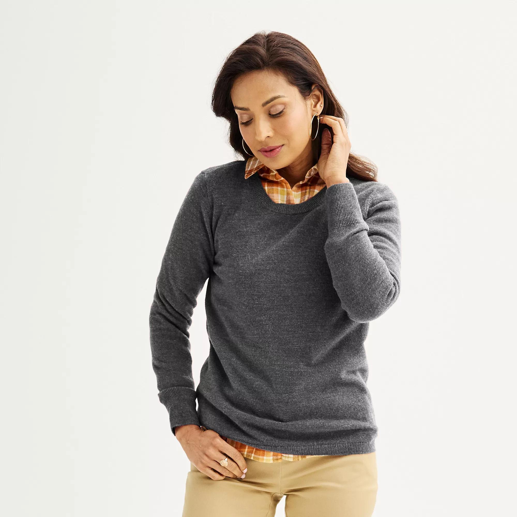 Women's Croft & Barrow® Extra Soft Crewneck Sweater, Size: XL, Grey Heather Product Image