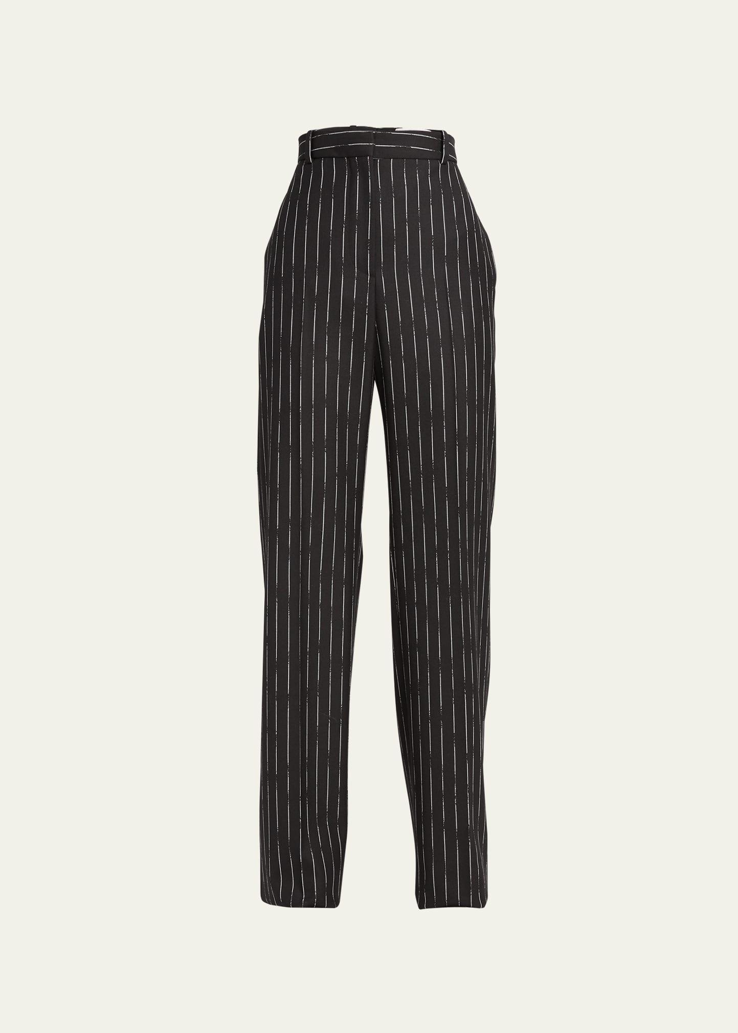 Womens Pinstriped Wool Trousers Product Image