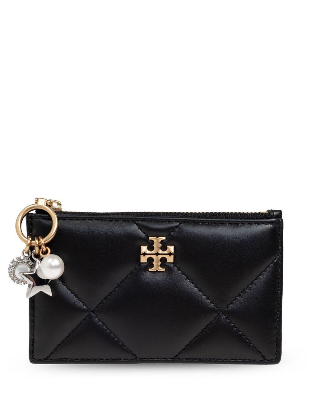 TORY BURCH Kira Charm Diamond Quilted Leather Card Holder In Black Product Image