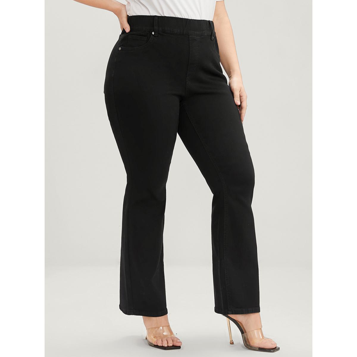 Plus Size Bootcut Slightly Stretchy High Rise Black Wash Pocket Full Jeans Women Black Casual Plain Plain Low stretch Pocket Jeans BloomChic 16/1X Product Image